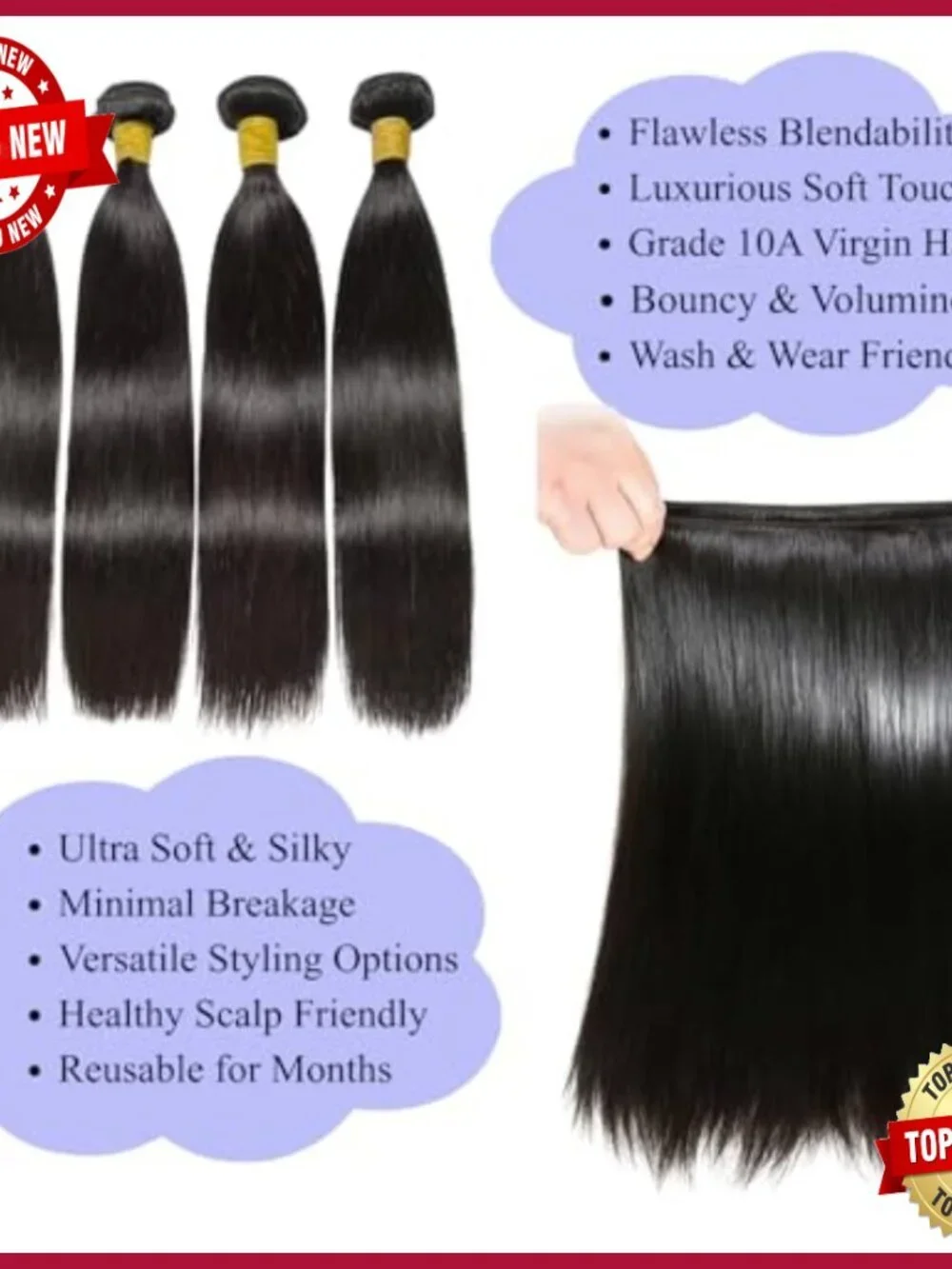 12A Human Hair Extensions 4 Bundles Brazilian Virgin Hair Straight